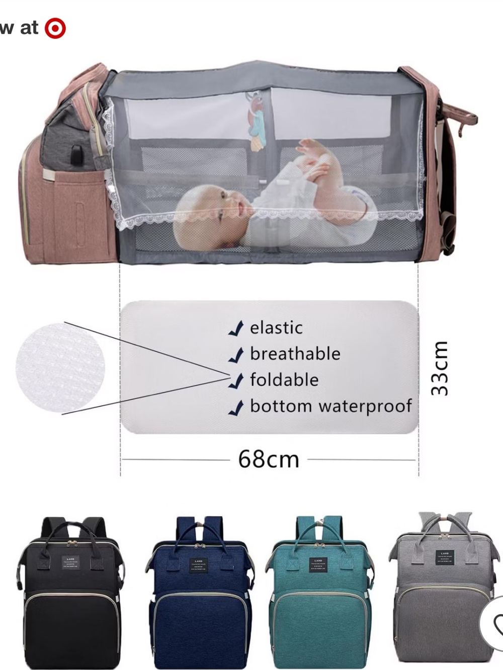 AND Multifunctional Diaper Backpack - Pink and Gray - Picture 3 of 8